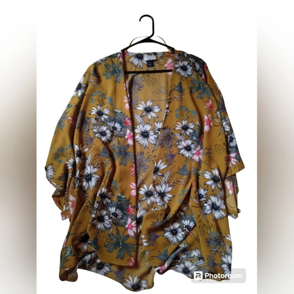 Floral Kimino Cover Up One Size Floral Print Yellow White David & Young - Picture 1 of 4